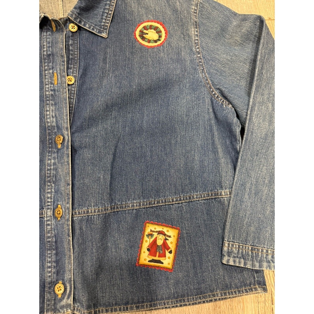 Studio Ease Jacket Denim Patch Work Christmas Siz… - image 4